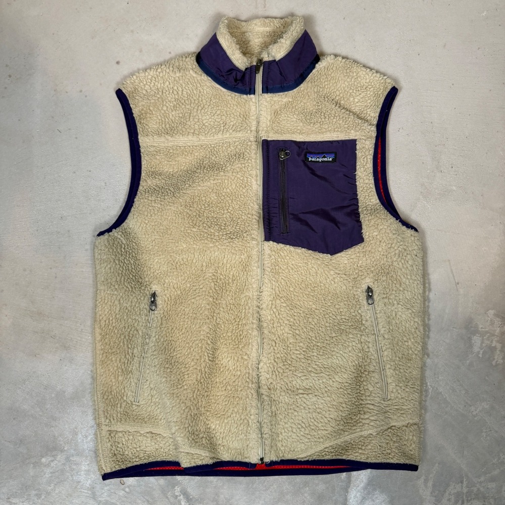 Patagonia Mens Classic Retro-X Fleece Vest Cream Purple Red Medium hiking fall